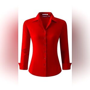 Alex Vando Womens Dress Shirt Regular Fit Long Sleeve Stretch Work Shirt - Red